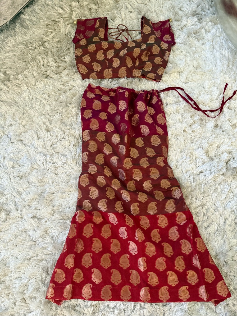 Women’s Burgundy Paisley Banarasi Two-Piece Set